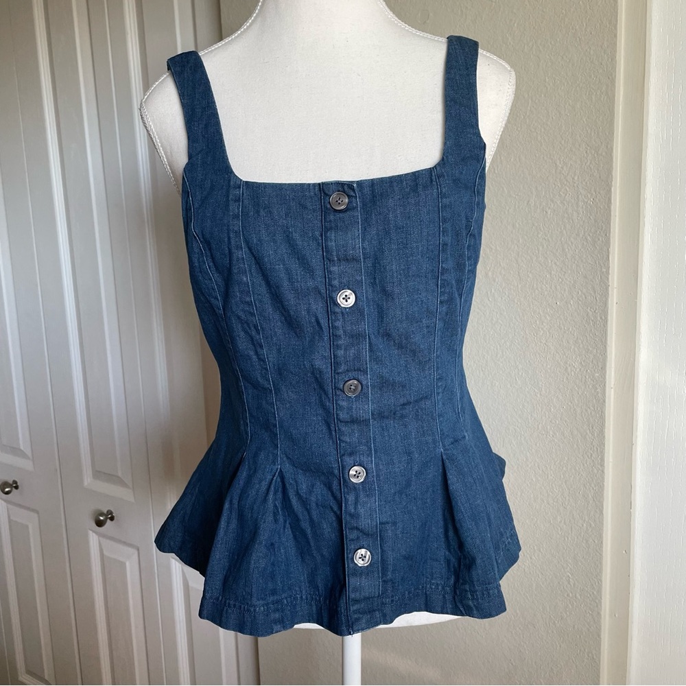 Banana Republic Denim Button Bustier Top Women’s 6 Blue Med Wash Pleated Cottage